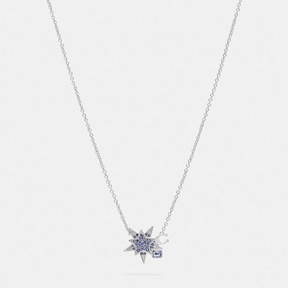 🔹️Coach 🔹️Signature Silver Blue Star Necklace W/ Swarovski Crystals - Picture 1 of 5